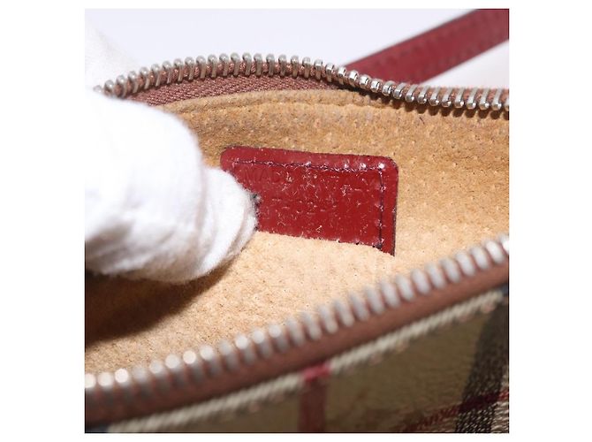 Pochette BURBERRY Nova Check in PVC e pelle Beige Argento Auth 190965A - vista 12