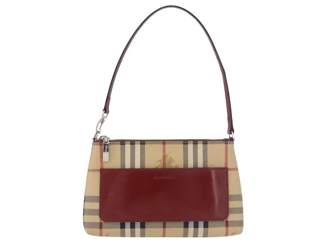 Pochette BURBERRY Nova Check in PVC e pelle Beige Argento Auth 190965A - vista 13