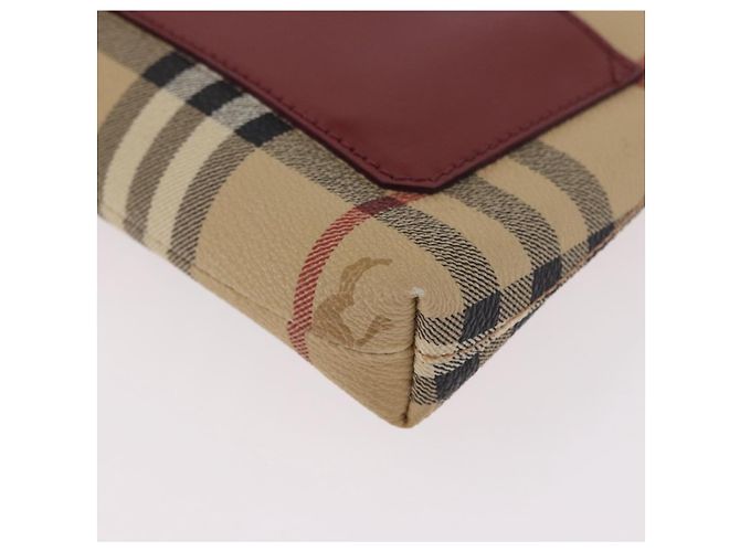 Pochette BURBERRY Nova Check in PVC e pelle Beige Argento Auth 190965A - vista 14