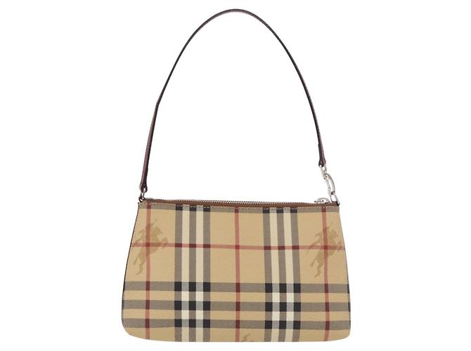 Pochette BURBERRY Nova Check in PVC e pelle Beige Argento Auth 190965A - vista 2