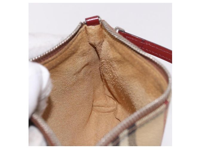 Pochette BURBERRY Nova Check in PVC e pelle Beige Argento Auth 190965A - vista 20