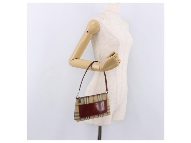 Pochette BURBERRY Nova Check in PVC e pelle Beige Argento Auth 190965A - vista 22