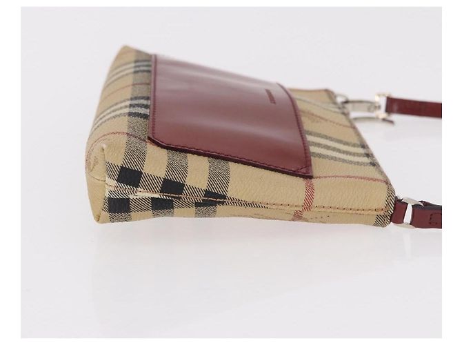 Pochette BURBERRY Nova Check in PVC e pelle Beige Argento Auth 190965A - vista 3
