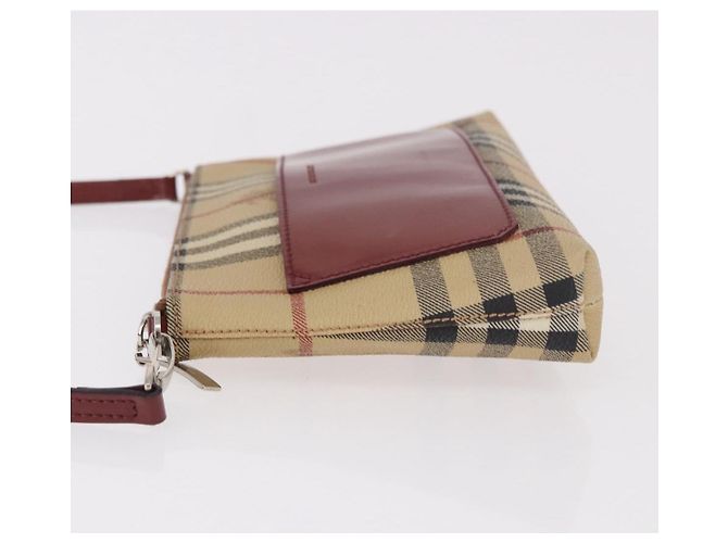 Pochette BURBERRY Nova Check in PVC e pelle Beige Argento Auth 190965A - vista 4