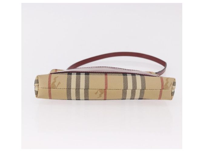Pochette BURBERRY Nova Check in PVC e pelle Beige Argento Auth 190965A - vista 5