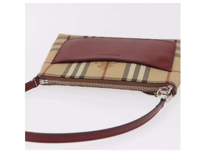 Pochette BURBERRY Nova Check in PVC e pelle Beige Argento Auth 190965A - vista 6