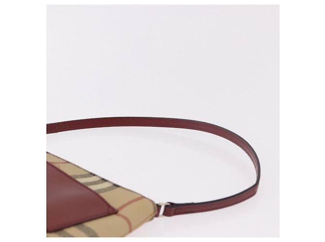 Pochette BURBERRY Nova Check in PVC e pelle Beige Argento Auth 190965A - vista 8