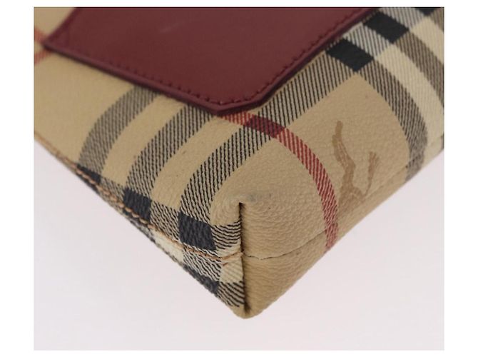 Pochette BURBERRY Nova Check in PVC e pelle Beige Argento Auth 190965A - vista 9