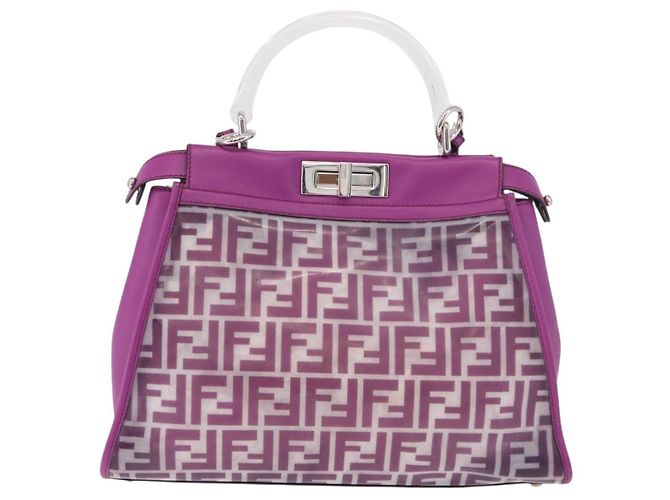 Borsa a mano FENDI Zucca Canvas Vinile Pelle 2way Viola Argento Auth mr2679A Porpora - vista 13
