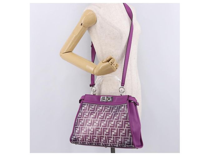 Borsa a mano FENDI Zucca Canvas Vinile Pelle 2way Viola Argento Auth mr2679A Porpora - vista 27