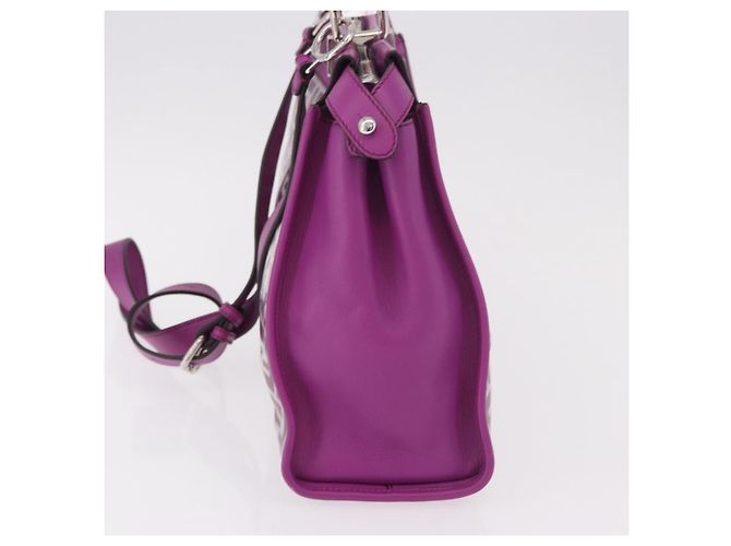 Borsa a mano FENDI Zucca Canvas Vinile Pelle 2way Viola Argento Auth mr2679A Porpora - vista 3