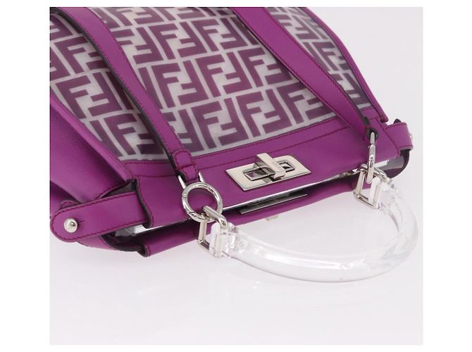 Borsa a mano FENDI Zucca Canvas Vinile Pelle 2way Viola Argento Auth mr2679A Porpora - vista 6