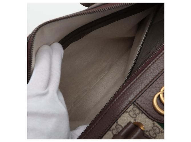 Gucci Borsa Ophidia Boston in pelle e tela GG Supreme marrone - vista 10