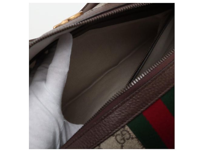 Gucci Borsa Ophidia Boston in pelle e tela GG Supreme marrone - vista 11