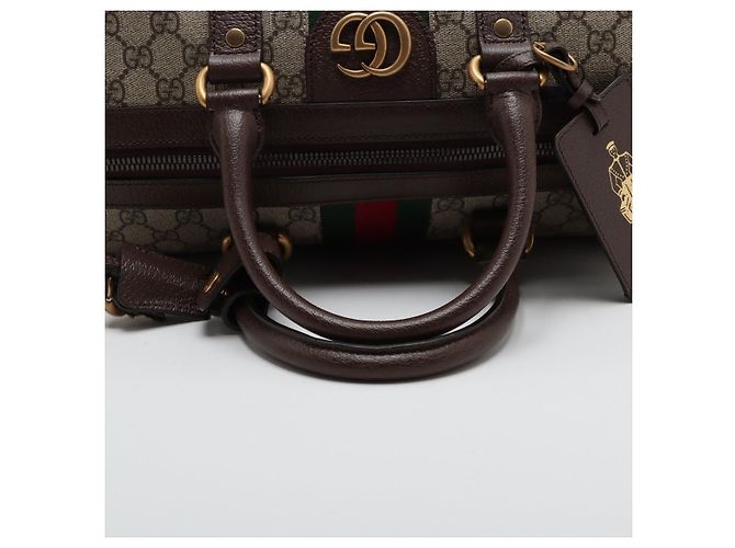 Gucci Borsa Ophidia Boston in pelle e tela GG Supreme marrone - vista 5