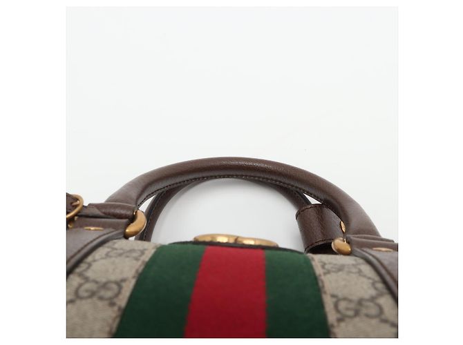Gucci Borsa Ophidia Boston in pelle e tela GG Supreme marrone - vista 6