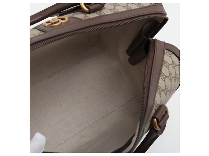 Gucci Borsa Ophidia Boston in pelle e tela GG Supreme marrone - vista 8
