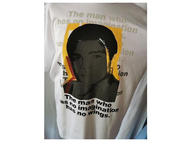 Comme Des Garcons Camiseta de algodón blanca con estampado de Muhammad Ali Negro Blanco Dorado - vista 3