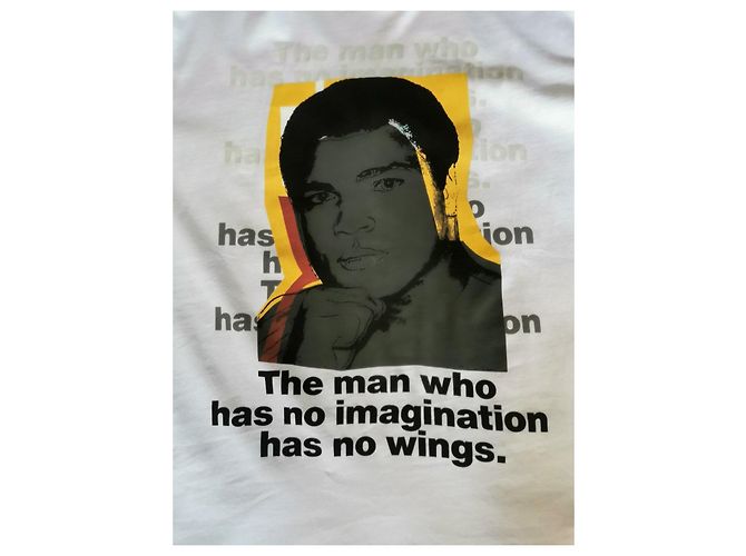 Comme Des Garcons Camiseta de algodón blanca con estampado de Muhammad Ali Negro Blanco Dorado - vista 7