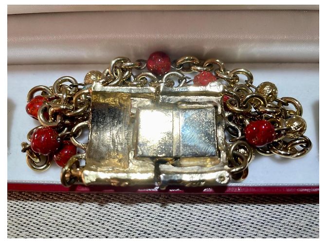 Bracciale Guy Laroche Stile Bizantino Dorato con Cabochon Rossi Rosso D'oro - vista 10