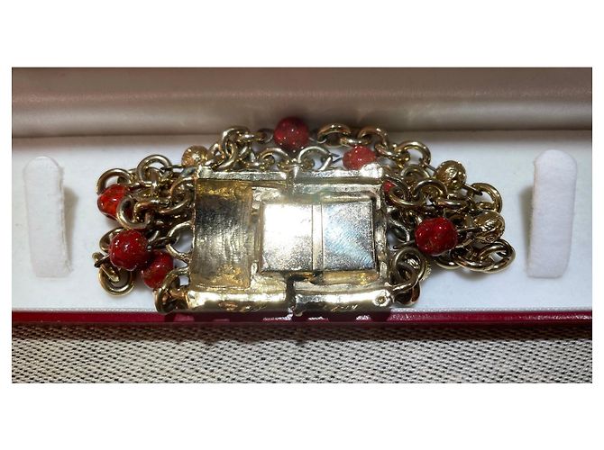 Bracciale Guy Laroche Stile Bizantino Dorato con Cabochon Rossi Rosso D'oro - vista 11