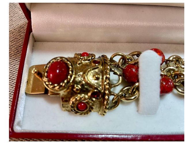 Bracciale Guy Laroche Stile Bizantino Dorato con Cabochon Rossi Rosso D'oro - vista 12