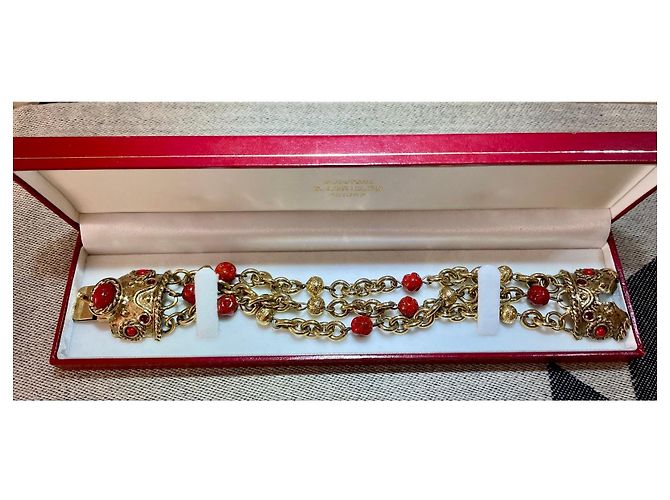 Bracciale Guy Laroche Stile Bizantino Dorato con Cabochon Rossi Rosso D'oro - vista 17