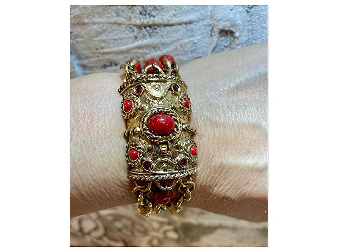 Bracciale Guy Laroche Stile Bizantino Dorato con Cabochon Rossi Rosso D'oro - vista 4