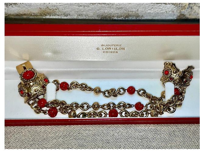 Bracciale Guy Laroche Stile Bizantino Dorato con Cabochon Rossi Rosso D'oro - vista 6