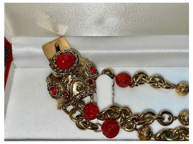 Bracciale Guy Laroche Stile Bizantino Dorato con Cabochon Rossi Rosso D'oro - vista 7