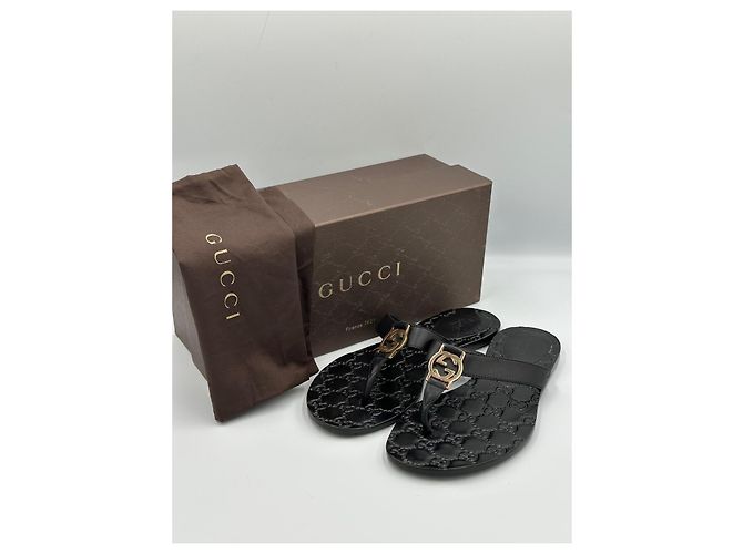 Gucci Guccissima Leder-Sandalen Schwarz mit Interlocking G - Ansicht 2