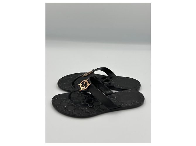 Gucci Guccissima Leder-Sandalen Schwarz mit Interlocking G - Ansicht 3