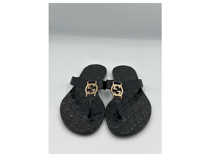 Gucci Guccissima Leder-Sandalen Schwarz mit Interlocking G - Ansicht 4