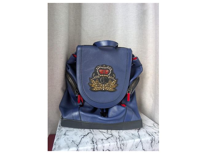 Zaino Explorafunk in pelle e gomma blu/rosso Christian Louboutin Nero - vista 13