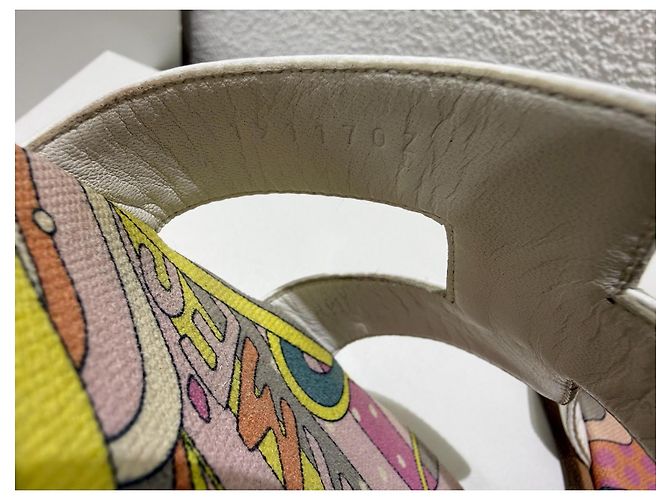 Sandali Hermès Oran bianchi in pelle e tessuto stampato 38 Bianco Multicolore - vista 10