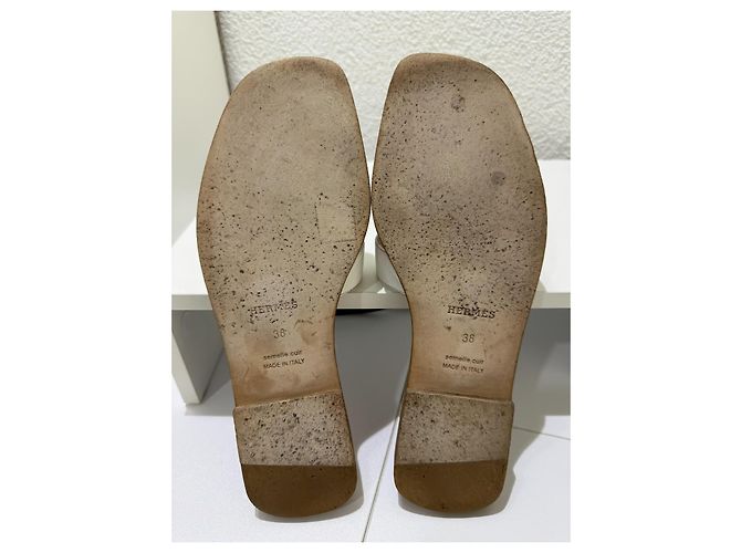 Sandali Hermès Oran bianchi in pelle e tessuto stampato 38 Bianco Multicolore - vista 11