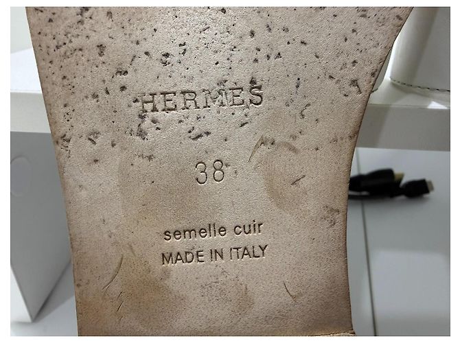 Sandali Hermès Oran bianchi in pelle e tessuto stampato 38 Bianco Multicolore - vista 12