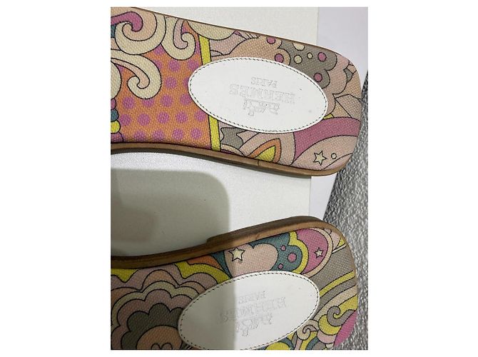 Sandali Hermès Oran bianchi in pelle e tessuto stampato 38 Bianco Multicolore - vista 7