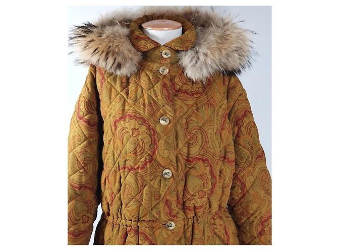 Etro Parka acolchada estampado paisley y capucha de pelo Castaño Roja Verde - vista 2