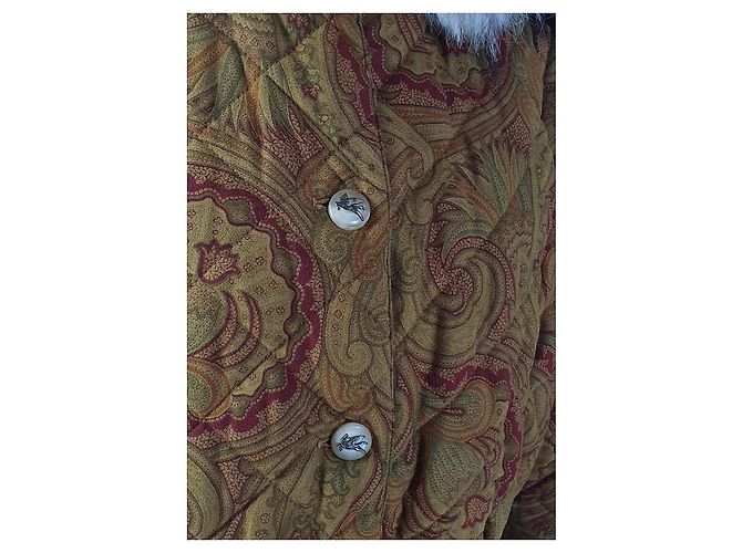 Etro Parka acolchada estampado paisley y capucha de pelo Castaño Roja Verde - vista 3