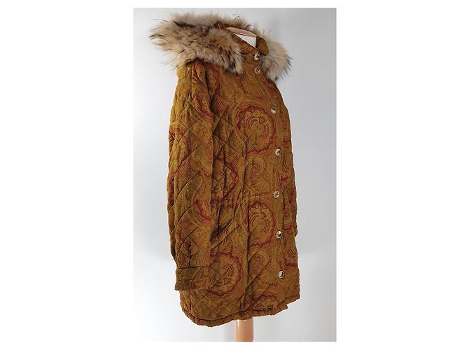 Etro Parka acolchada estampado paisley y capucha de pelo Castaño Roja Verde - vista 4