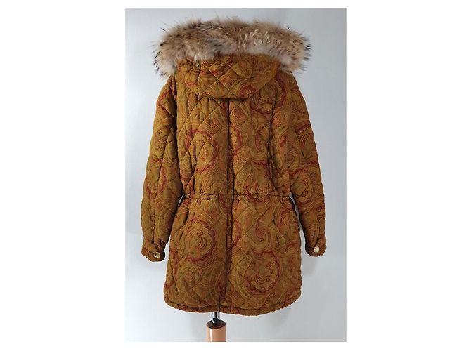 Etro Parka acolchada estampado paisley y capucha de pelo Castaño Roja Verde - vista 5