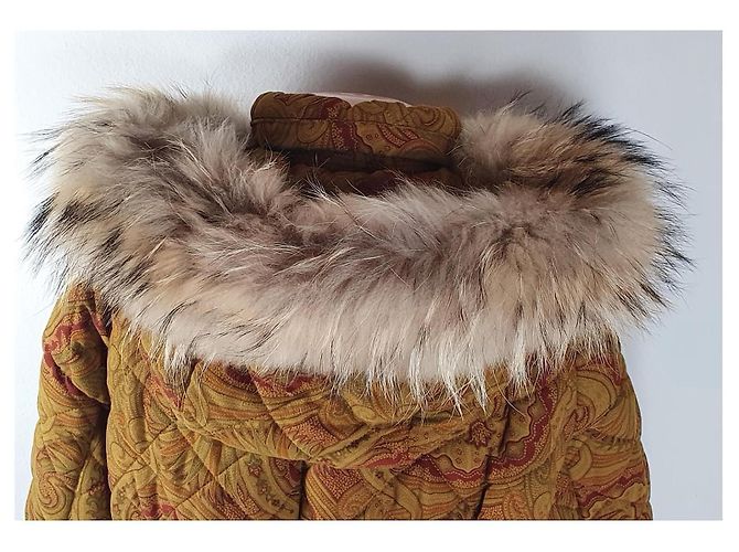Etro Parka acolchada estampado paisley y capucha de pelo Castaño Roja Verde - vista 6