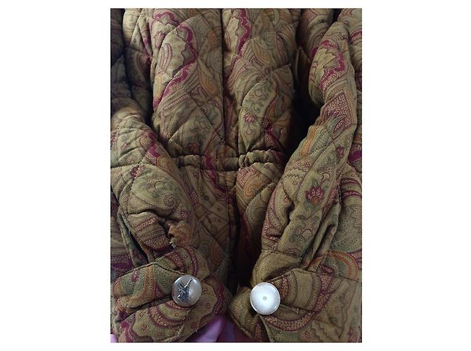 Etro Parka acolchada estampado paisley y capucha de pelo Castaño Roja Verde - vista 7