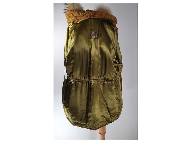 Etro Parka acolchada estampado paisley y capucha de pelo Castaño Roja Verde - vista 8