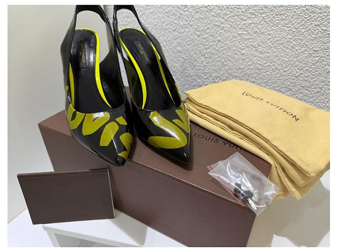 Décolleté slingback Louis Vuitton Stephen Sprouse Graphics Graffiti in vernice nero 38 Giallo - vista 14