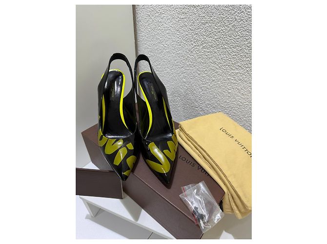 Décolleté slingback Louis Vuitton Stephen Sprouse Graphics Graffiti in vernice nero 38 Giallo - vista 15