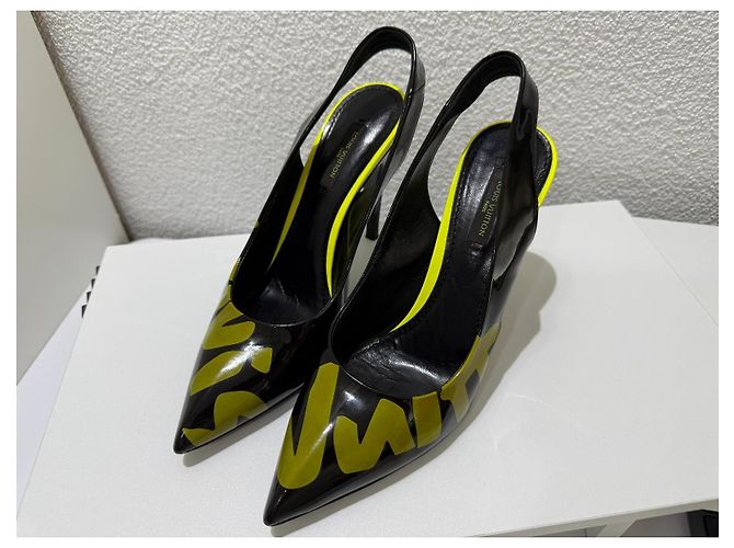 Décolleté slingback Louis Vuitton Stephen Sprouse Graphics Graffiti in vernice nero 38 Giallo - vista 2