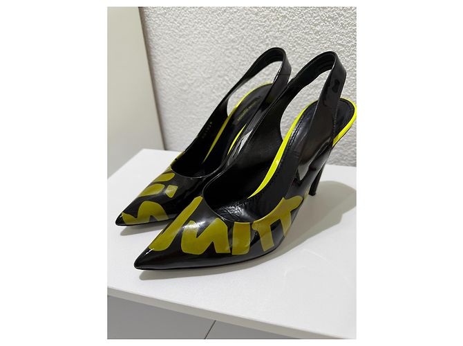 Décolleté slingback Louis Vuitton Stephen Sprouse Graphics Graffiti in vernice nero 38 Giallo - vista 3