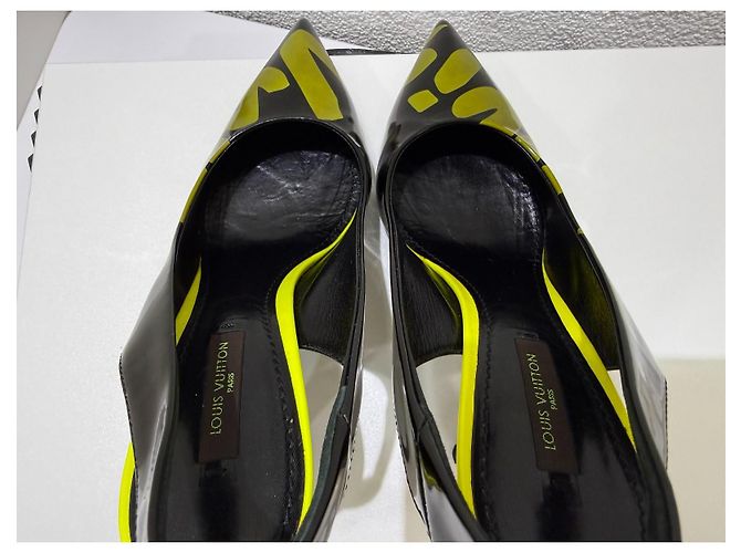 Décolleté slingback Louis Vuitton Stephen Sprouse Graphics Graffiti in vernice nero 38 Giallo - vista 9